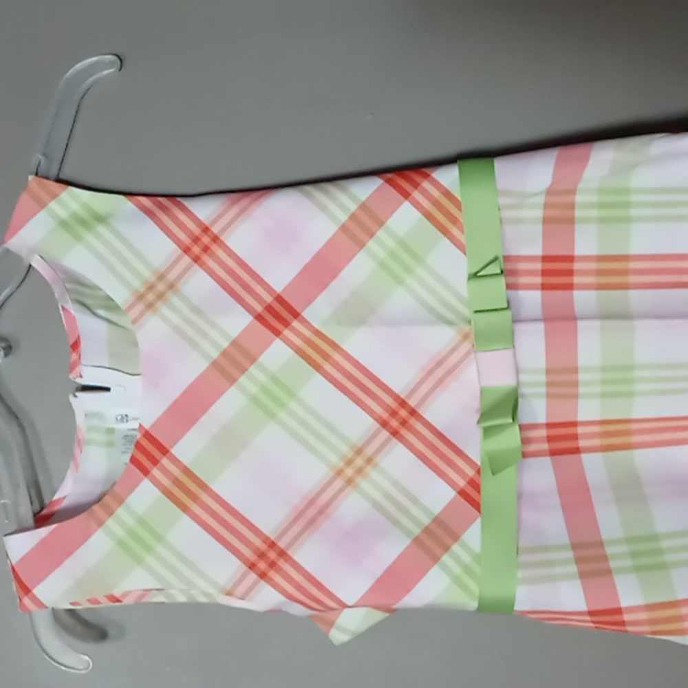 Bonnie Jean Spring Plaid Dress w Front Ribbon Bow Size 16 1/2 Junior - Picture 3 of 7